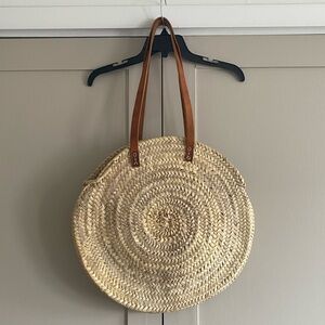 Madewell Straw Circle Tote with Brown Handles